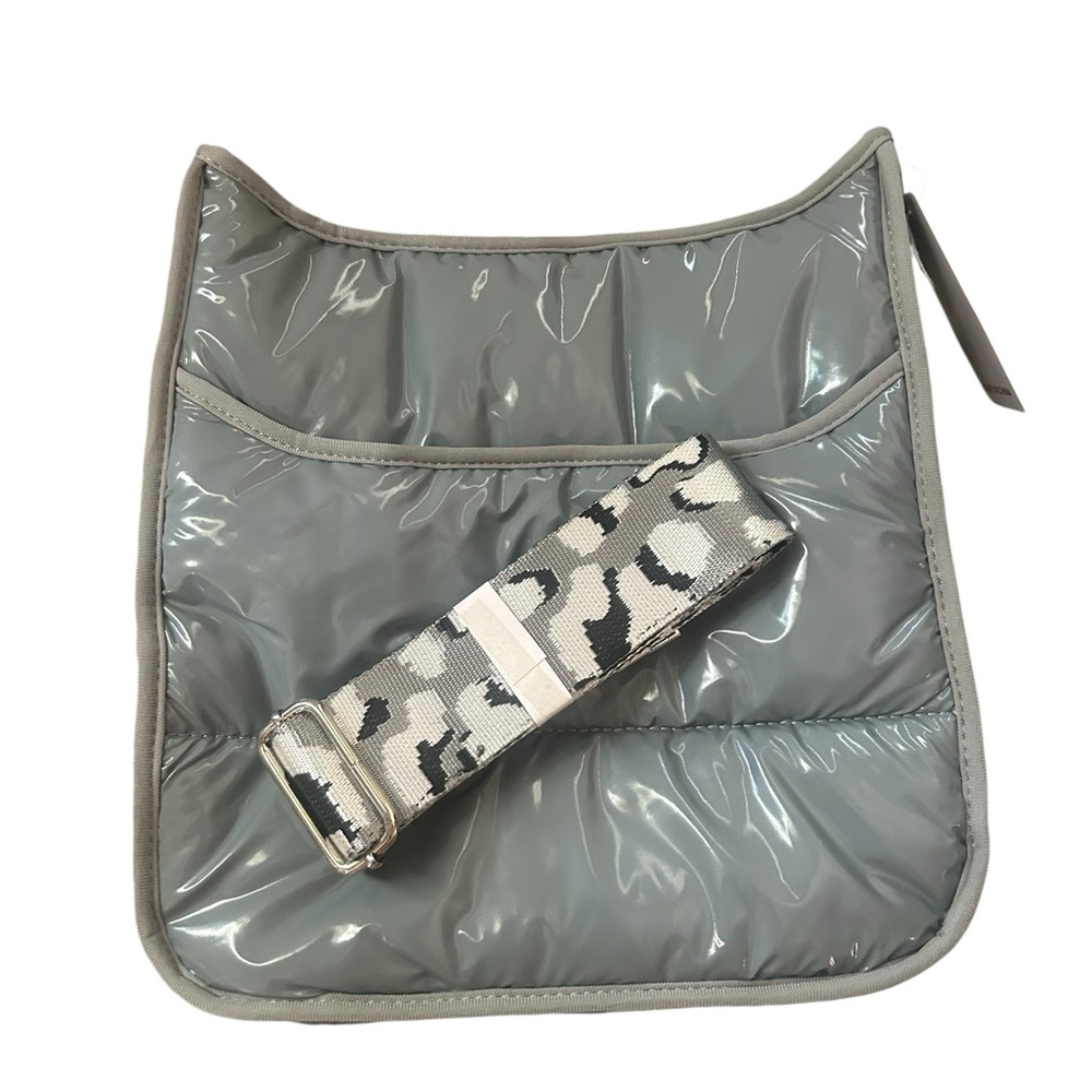NWT. Ahdorned Sarah Grey Vegan Leather Messenger Set.